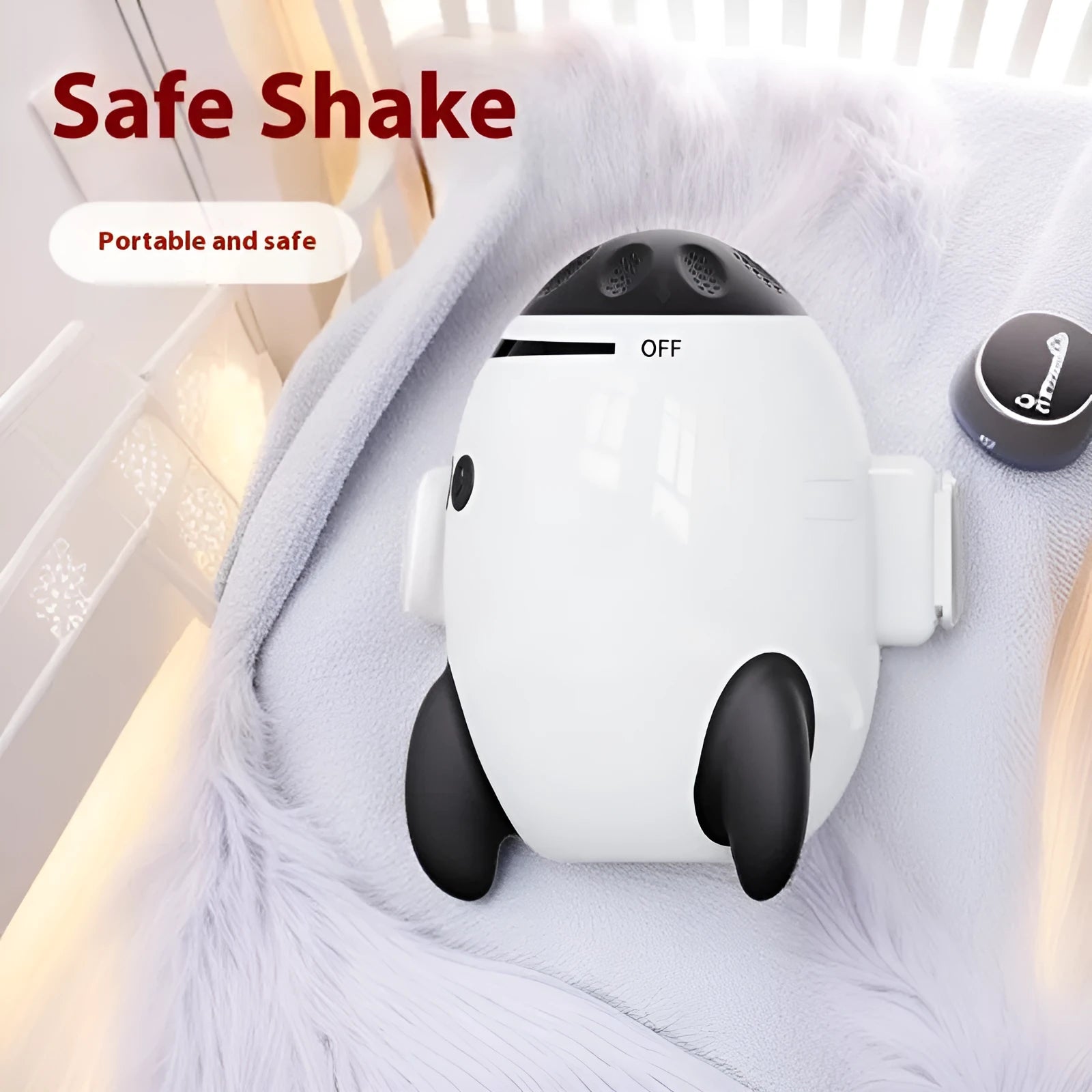 White rectangular baby sleep comforter device with automatic shaking and Bluetooth connectivity