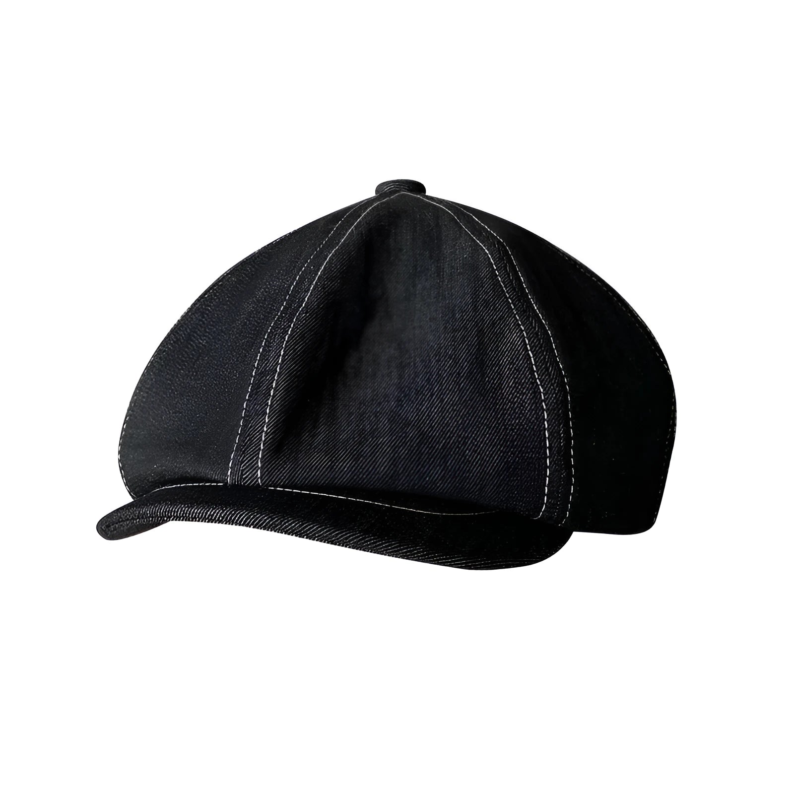 Black cotton beret with an octagonal cap style on a neutral background.