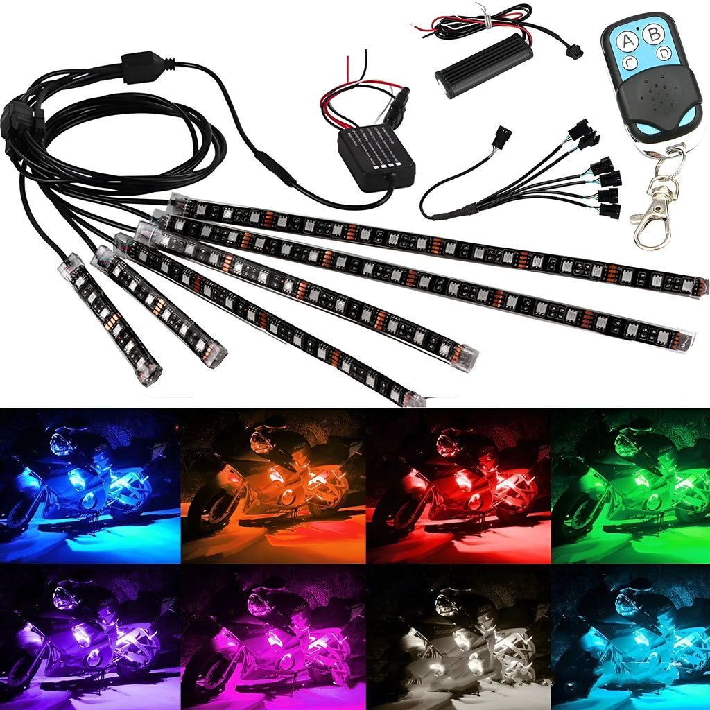 Black silicone RGB LED light bar with wireless remote control for motorcycle and car atmosphere lighting