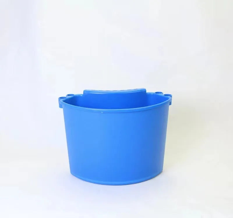 PP plastic car wash bucket shown in available colours: black, red, blue, and pink