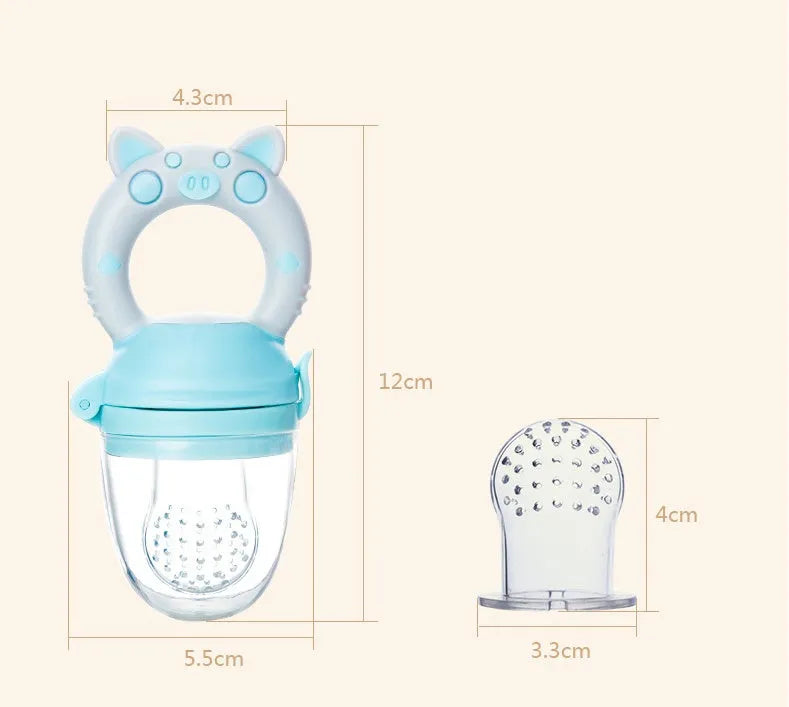 Silicone baby teether with textured mouthpieces in blue, green, or pink colour options