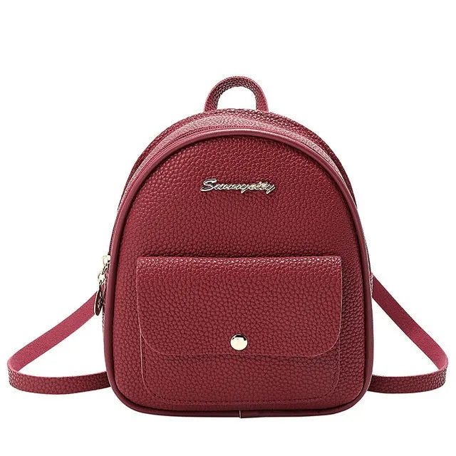 PU women's small backpack shoulder bag in solid colour with zipper closure