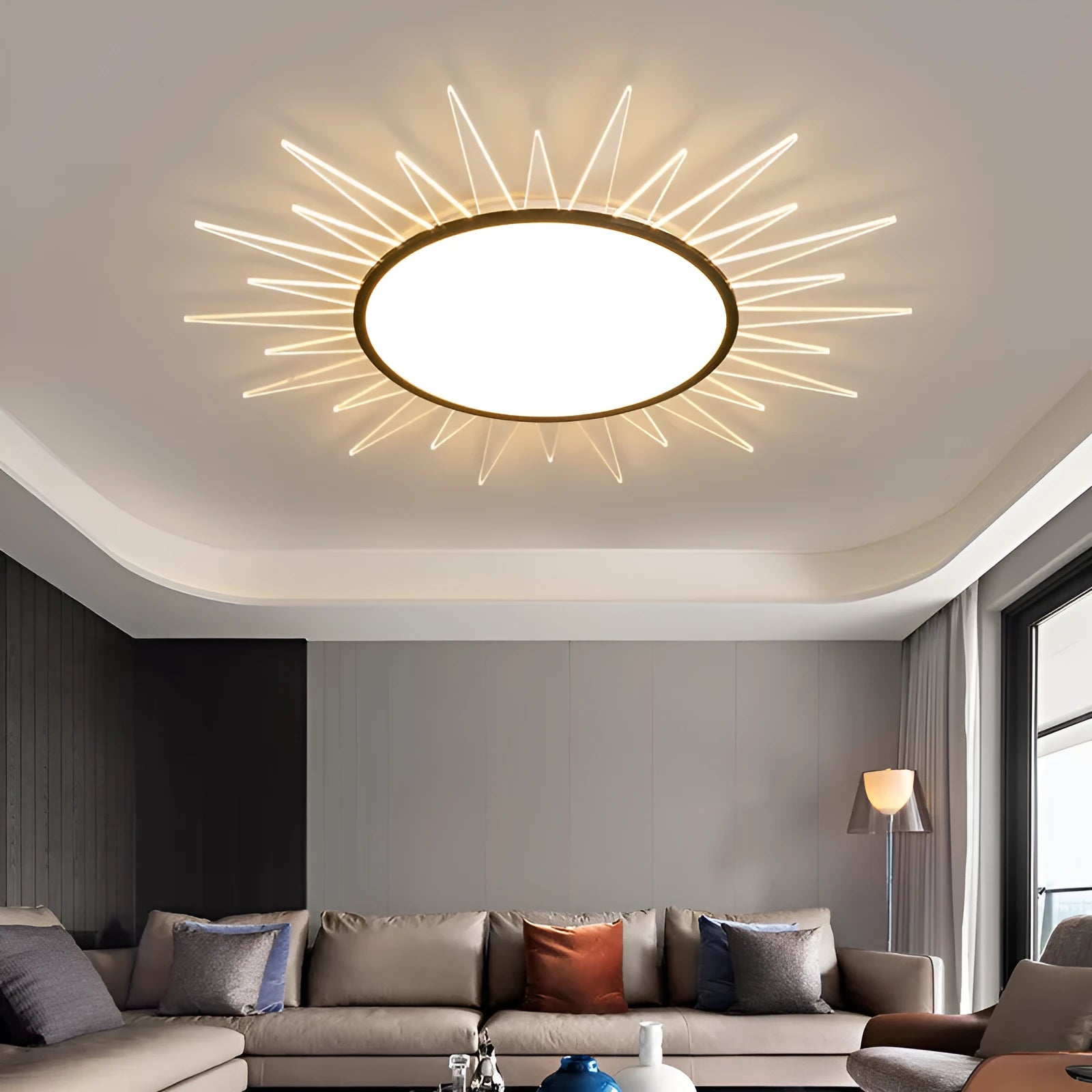 Modern round aluminium LED ceiling lamp with remote control for dimmable lighting