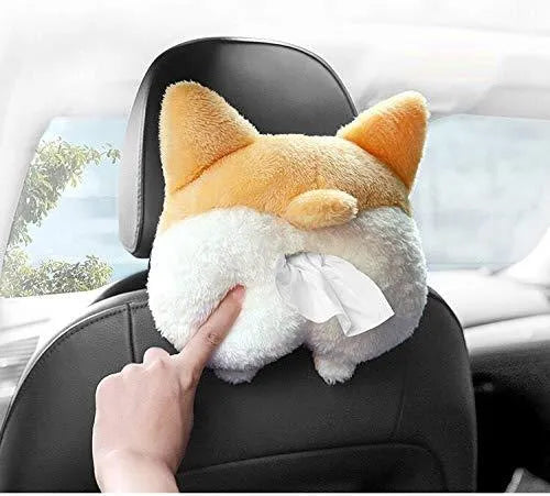 Yellow corgi butt shaped soft tissue box cover with elastic hanging loop.