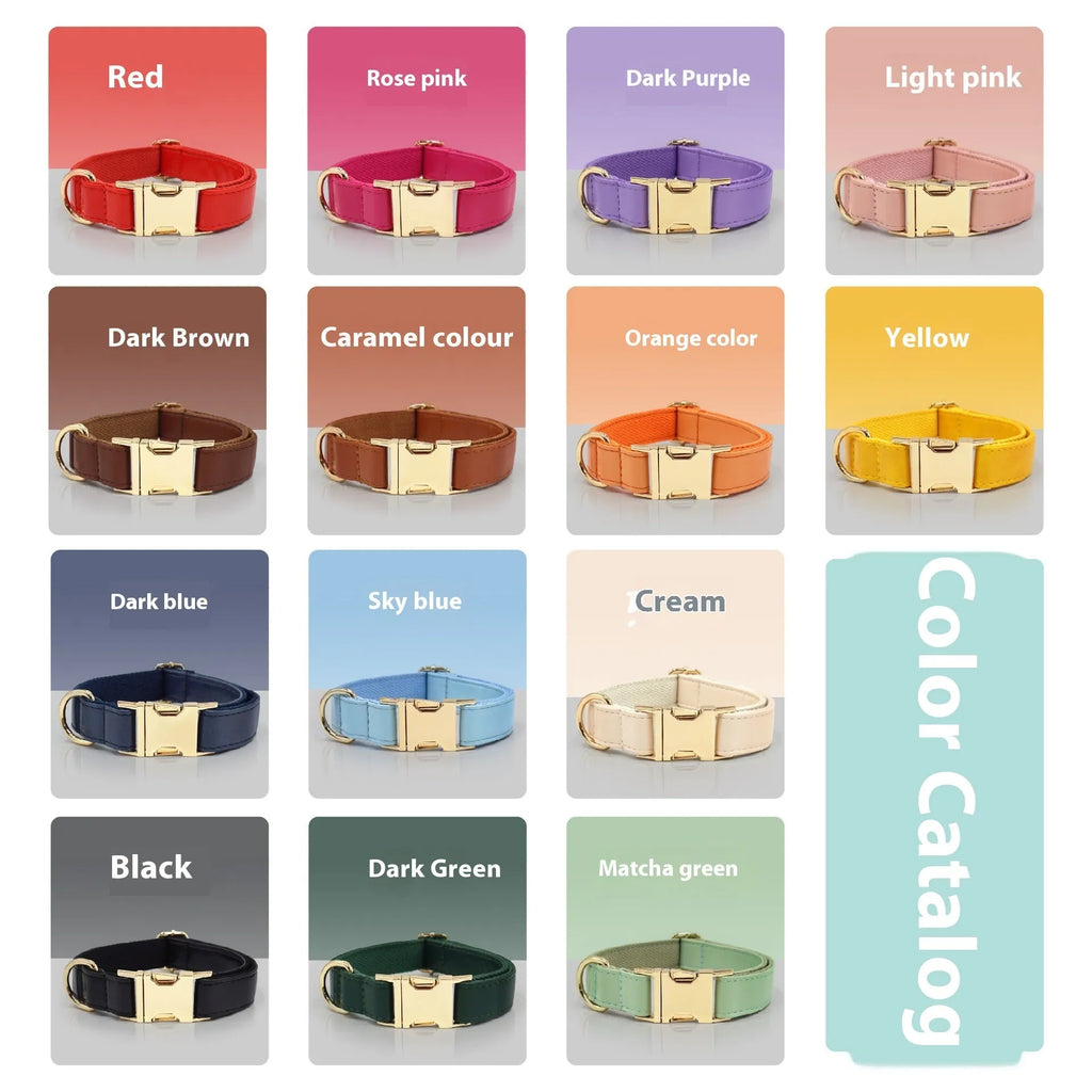 Colour-block leather dog collar with velvet trim shown in caramel colour