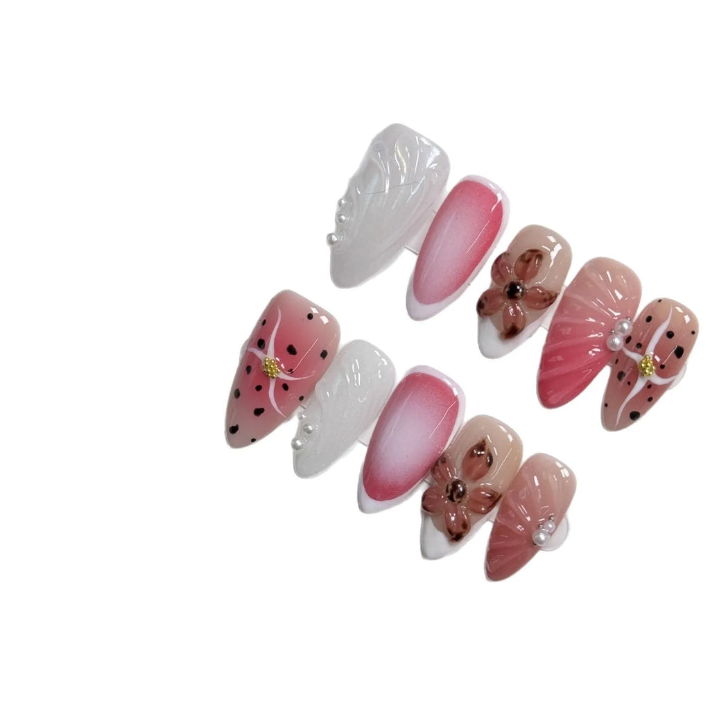 Hand-painted 3D carved nail beauty patches in candy colours for almond nails in sizes XS to L.