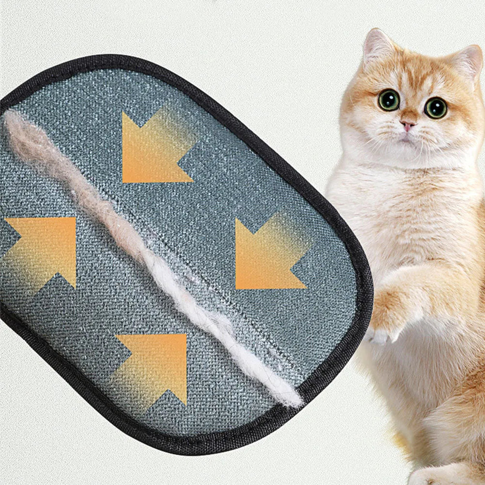 Black pet hair remover glove mitt with silicone bristles for dog cat rabbit grooming measuring 24x16cm