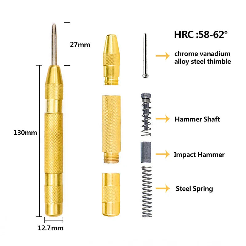 Cone drill bit and centre punch set with high-speed steel step drills in a case, colour-coded options shown.