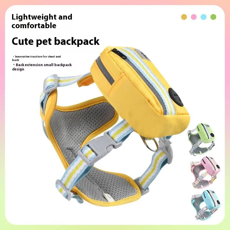 Green explosion-proof anti-strangulation dog harness made of Oxford cloth with attached rope