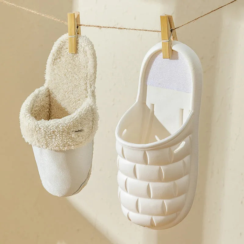 Pink and grey detachable EVA slippers with plush lining and a textured non-slip sole.