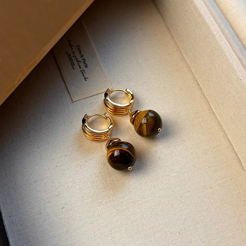 Maillard geometric tigereye earrings with gold plating in brown and black colour options