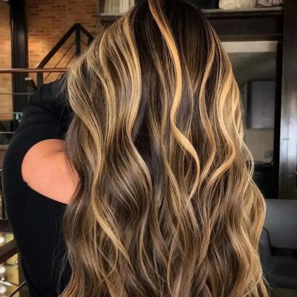 Front lace wig with African black gradient colour and big wave curls, shown with a side-swept fringe.