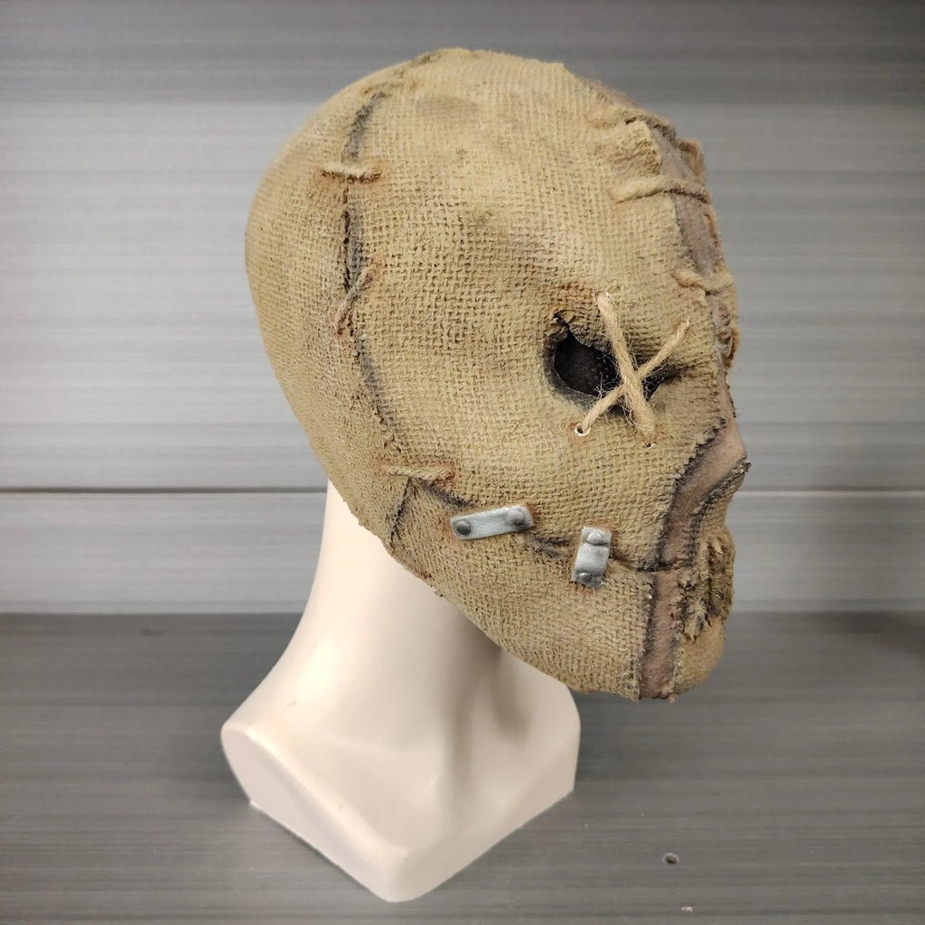 Latex horror mask head cover with scar skull modelling showing full head coverage