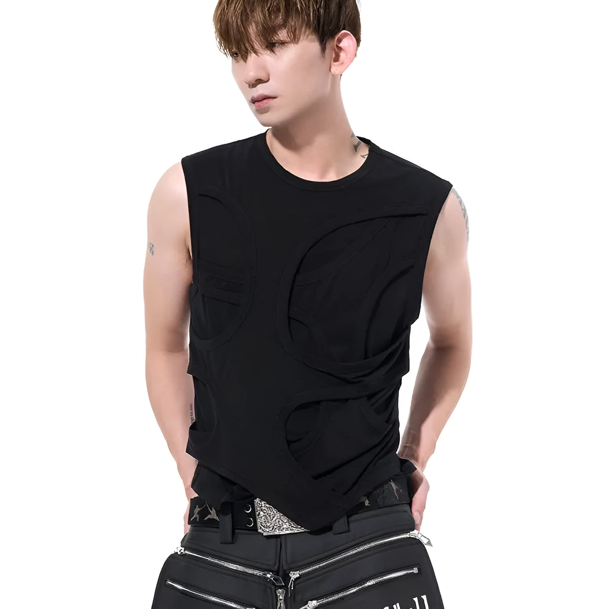 Men's solid colour Lyocell vest with round neck tank-top design for summer wear