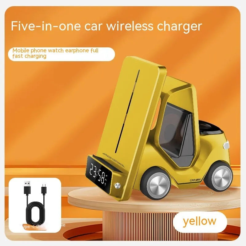Grey foldable wireless charging bracket holding three smartphones at 45-degree angle