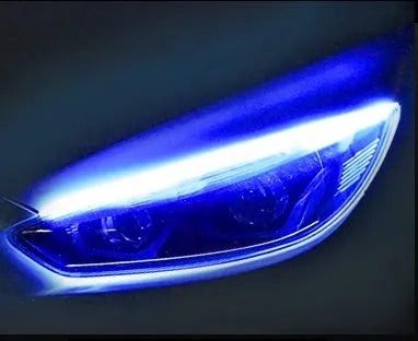 Flexible silicone car LED daytime running light strip with flowing turn signal in multiple length options