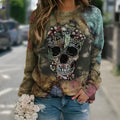 Black long sleeve sweatshirt with skull print design on front