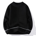 Grey men's casual loose fit round neck long sleeve knitwear sweater on a hanger.