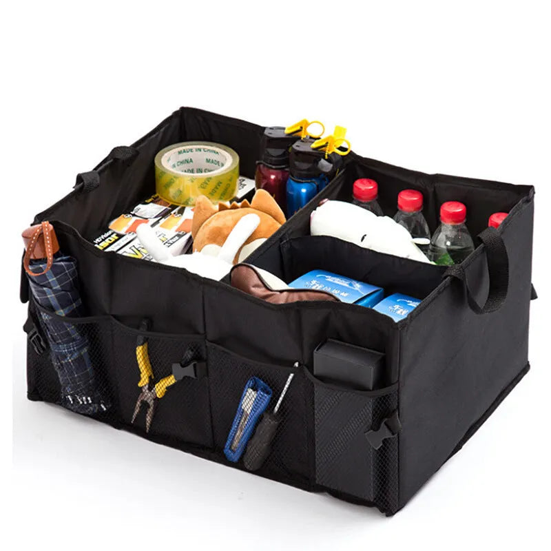 Black non-woven car storage can folded to 40cm long and 26cm wide for package organisation