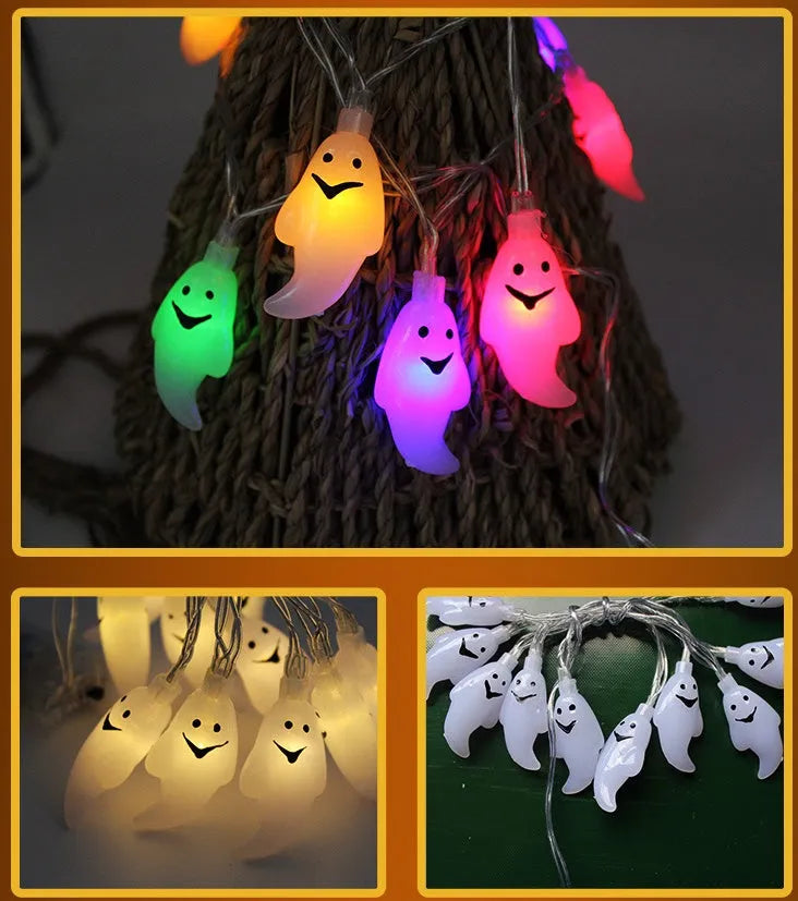 Halloween LED string lights with pumpkin ghost bat spider lantern decorations on 1.2m battery-powered string