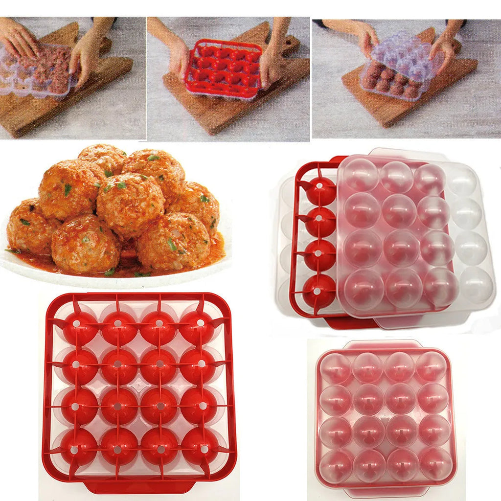 PP meatball maker mould in green, blue, yellow, or red, 22 x 19.5 x 8 cm, for fish balls and rice balls.
