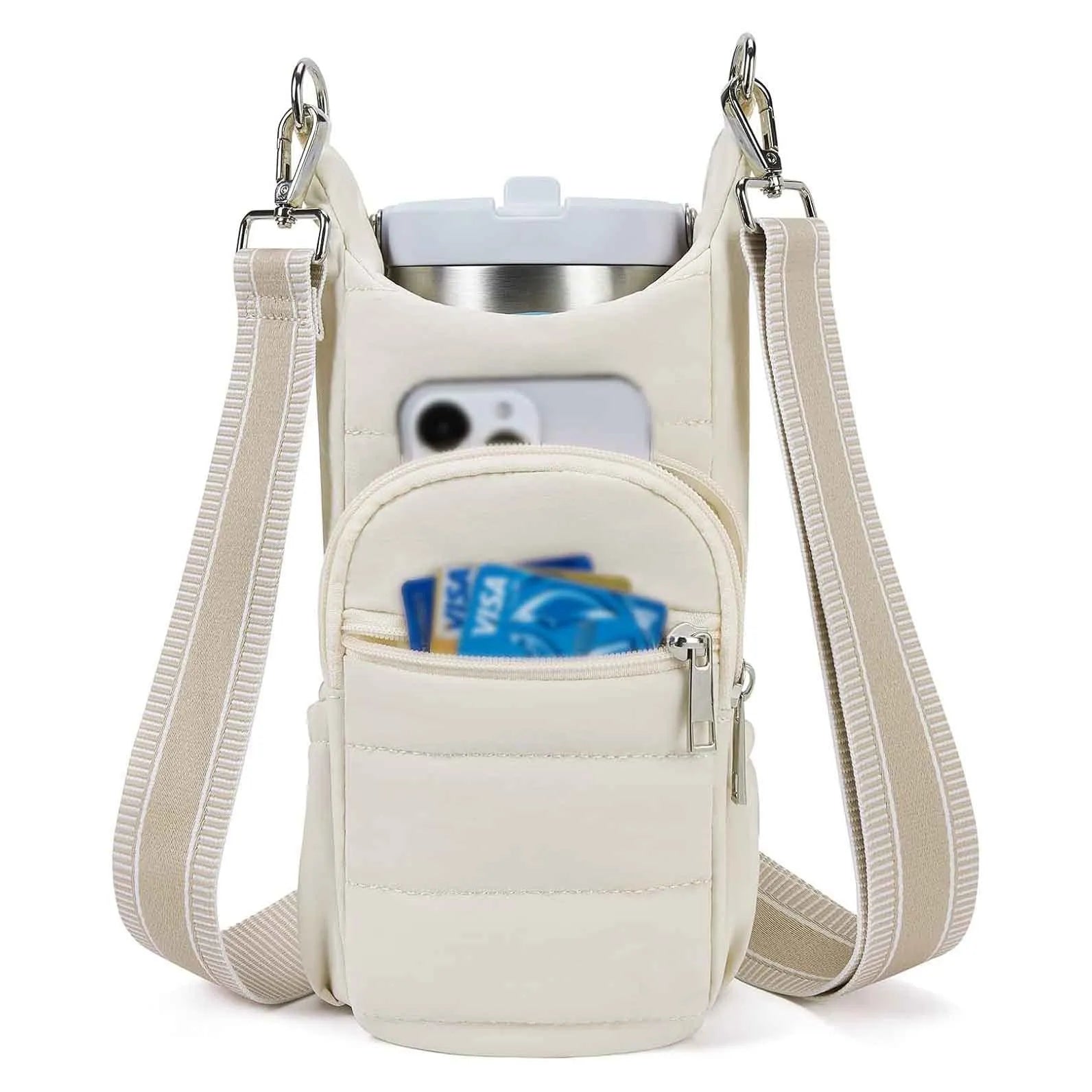 Cloth bicycle water bottle bag in black pink beige colours with modern simple design