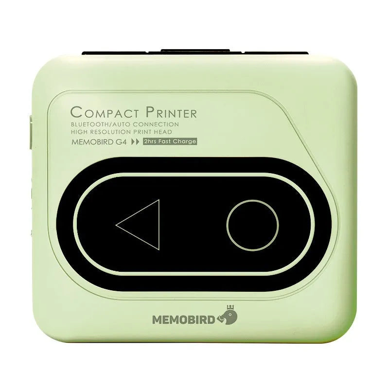 Avocado green coloured portable Bluetooth thermal mini printer next to a mobile phone