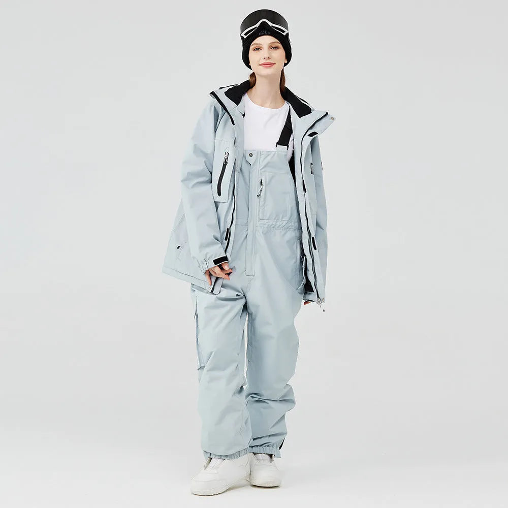 Men's and women's winter outdoors veneer double board ski suit in blue, pink, green and white colours for snow sports