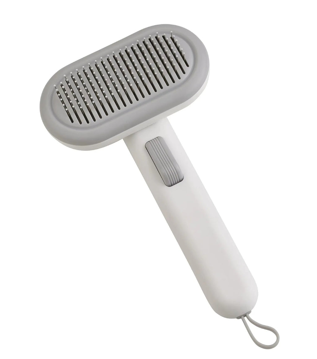 Large pet hair removal comb with stainless steel teeth and one-click button in light green pink or grey