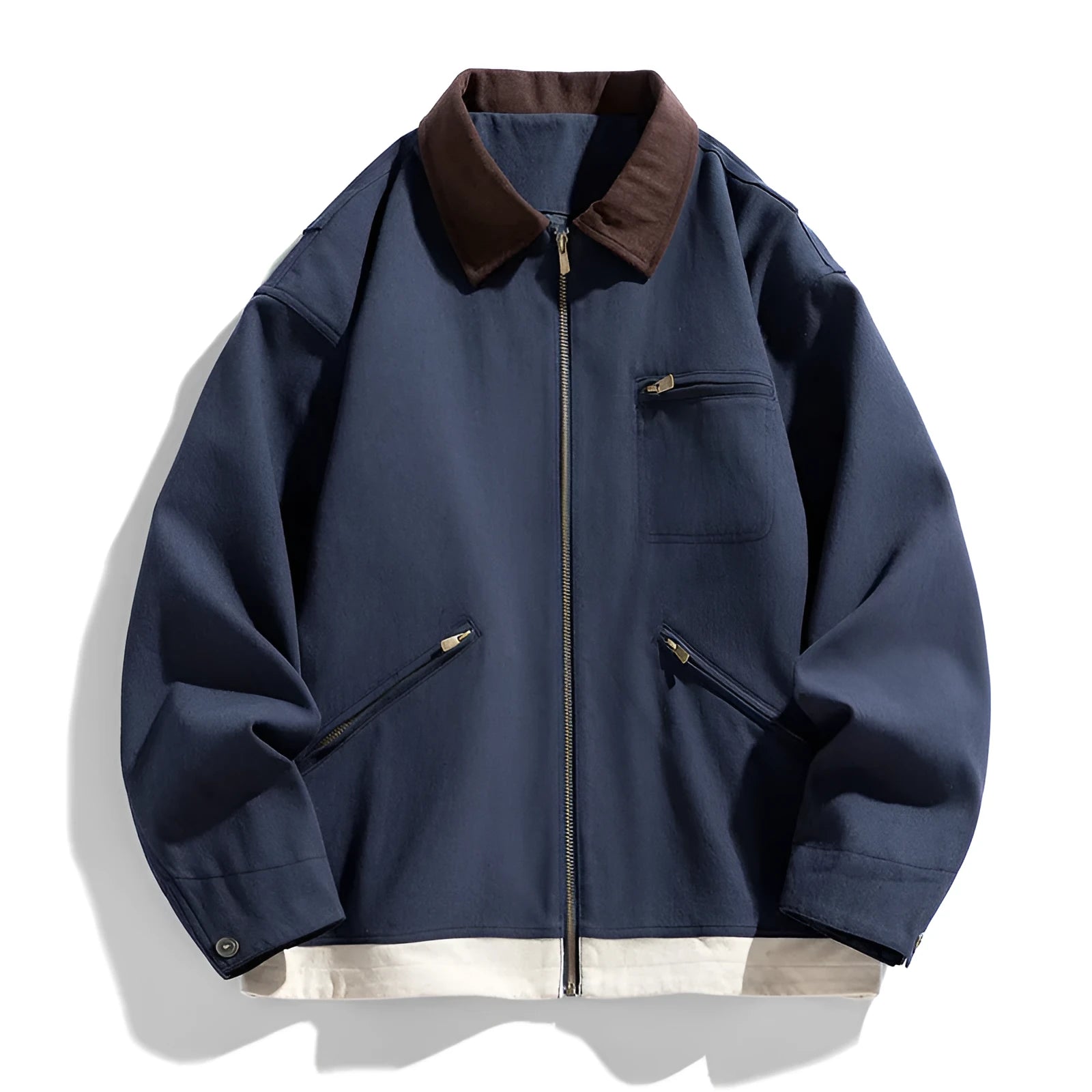 Men's retro workwear jacket with contrast lapels in loose autumn style