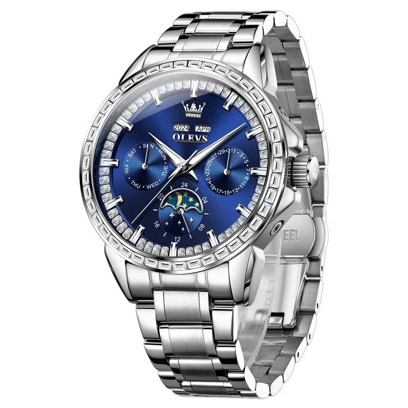 Men's automatic mechanical watch with diamond dial on stainless steel bracelet