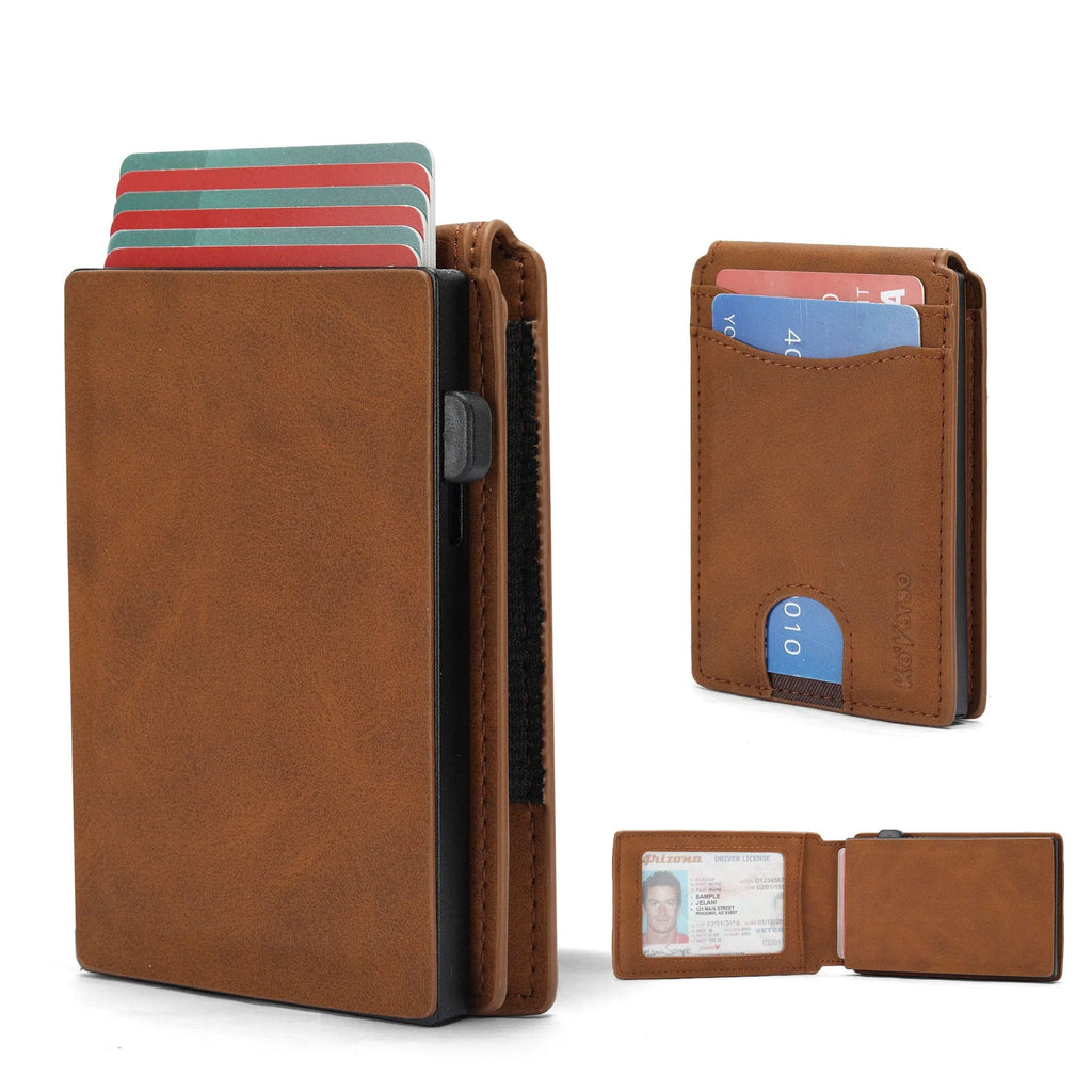 Men's slim card holder wallet in black synthetic leather with RFID blocking protection