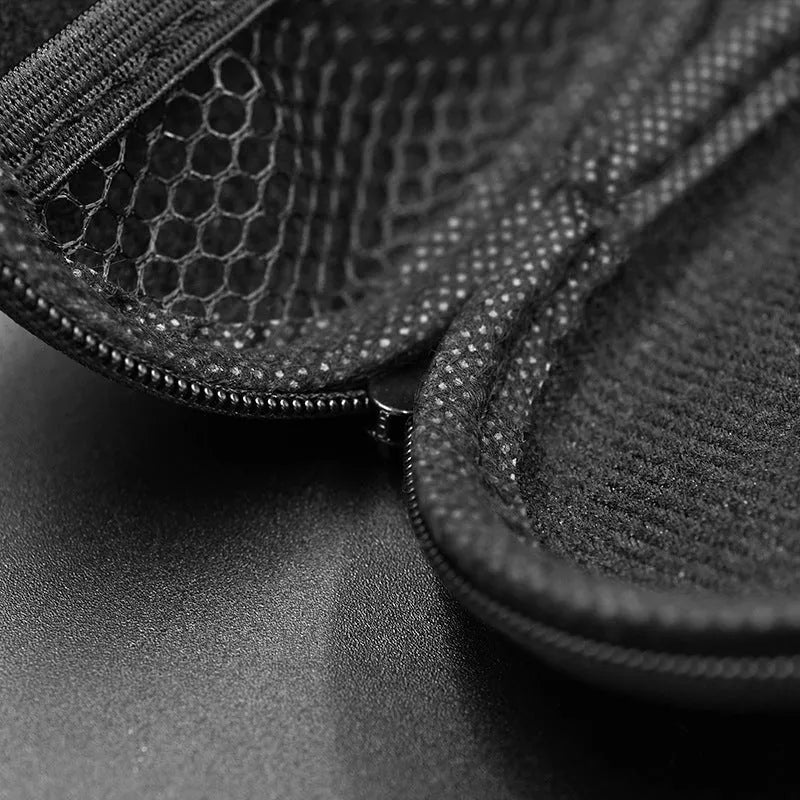 Black oval leather earphone storage pouch for compatible headphone models.