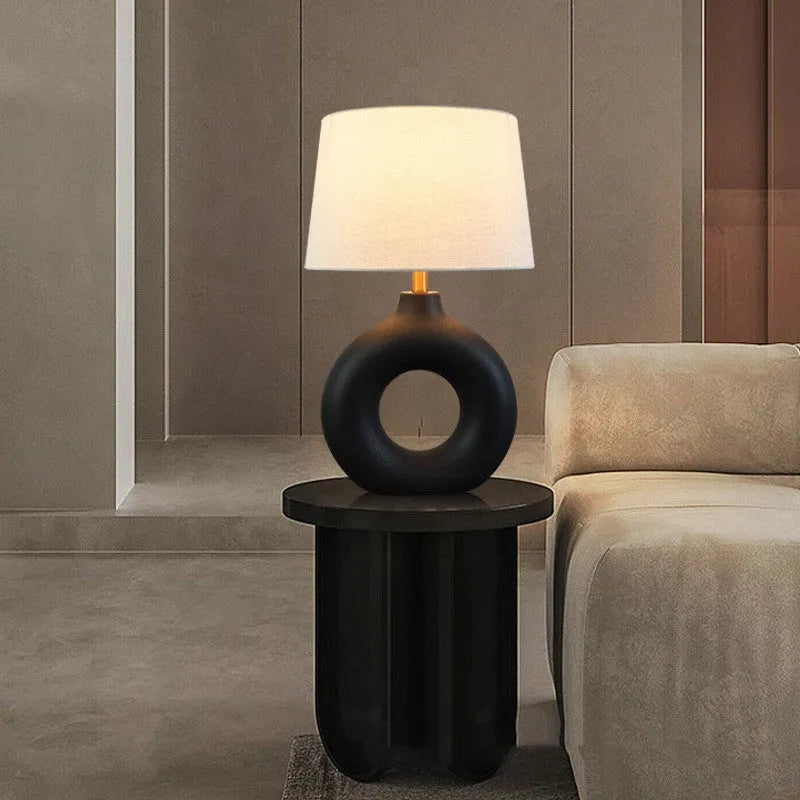 Japanese style pottery pot table lamp with button switch in white or black colour