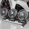 Three-head black automotive electric cooling fan with extended cable for vehicle dashboard use
