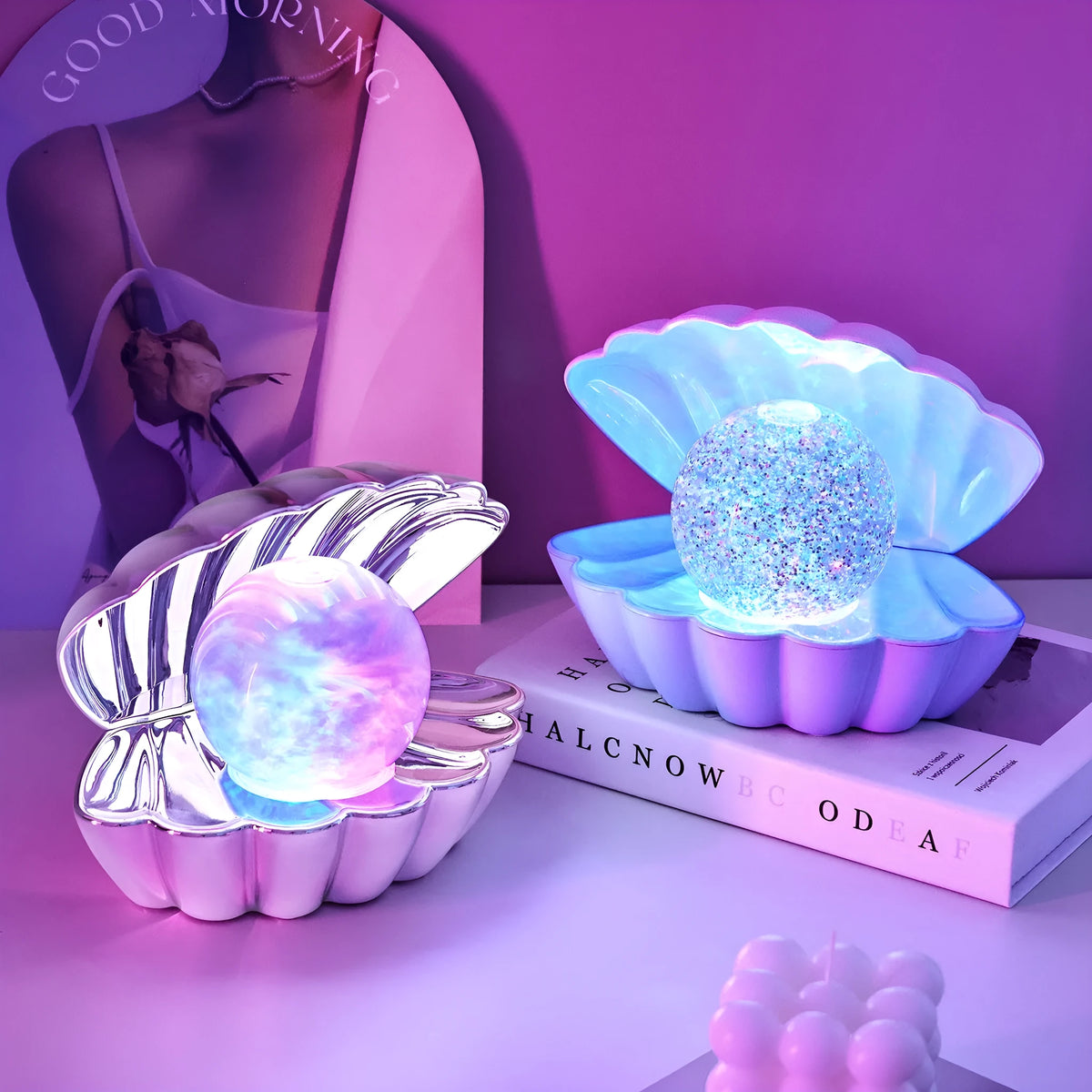 Shell-shaped neon ambience night lamp with decorative lighting effects