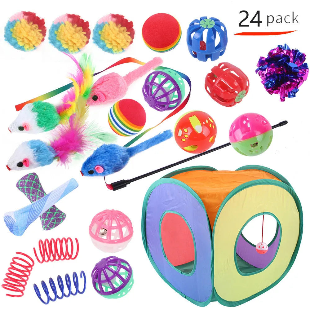 Plastic cat tunnel toy set showing enclosed channel design for pet play