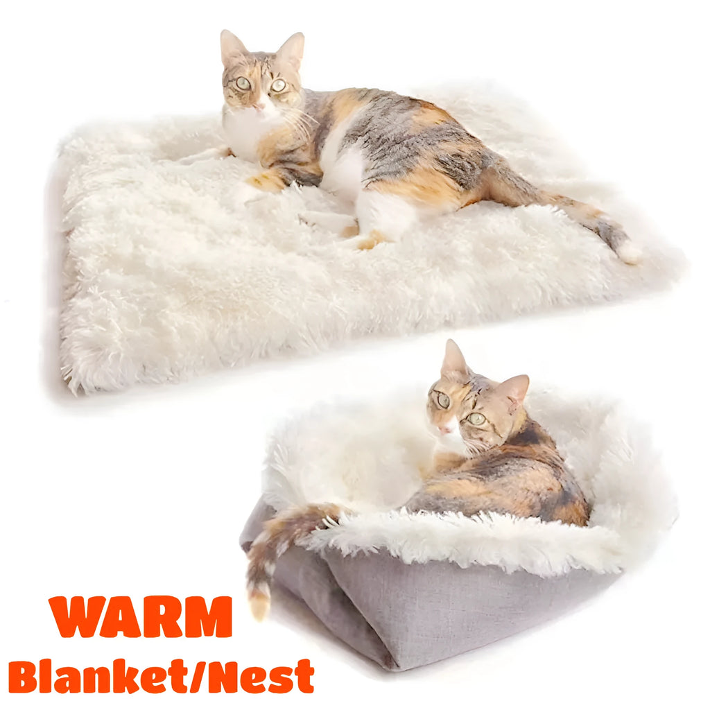 Grey pet plush sleeping pad measuring 61cm by 51cm with a black non-slip bottom.