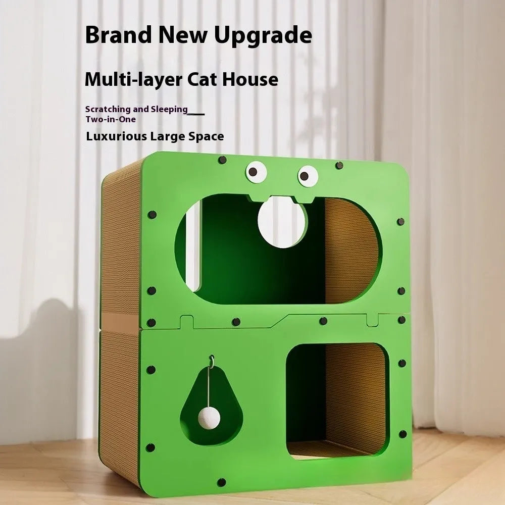 Double-layer cat scratching board nest with wear-resistant surface in cute design options