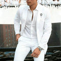 White slim-fit men's two-piece wedding suit with jacket and trousers