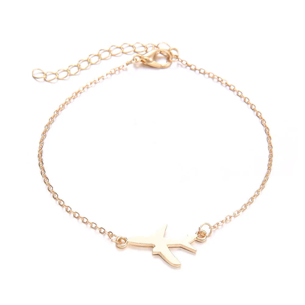 Three bohemian-style aircraft map charm bracelets with heart-shaped alloy charms in sku2104 colour