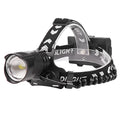 Black aluminium alloy zoom head torch with telescopic front and USB charging port.