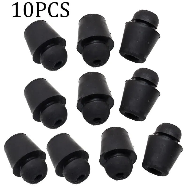 Ten black rubber automotive buffer clips for universal vehicle panel damping