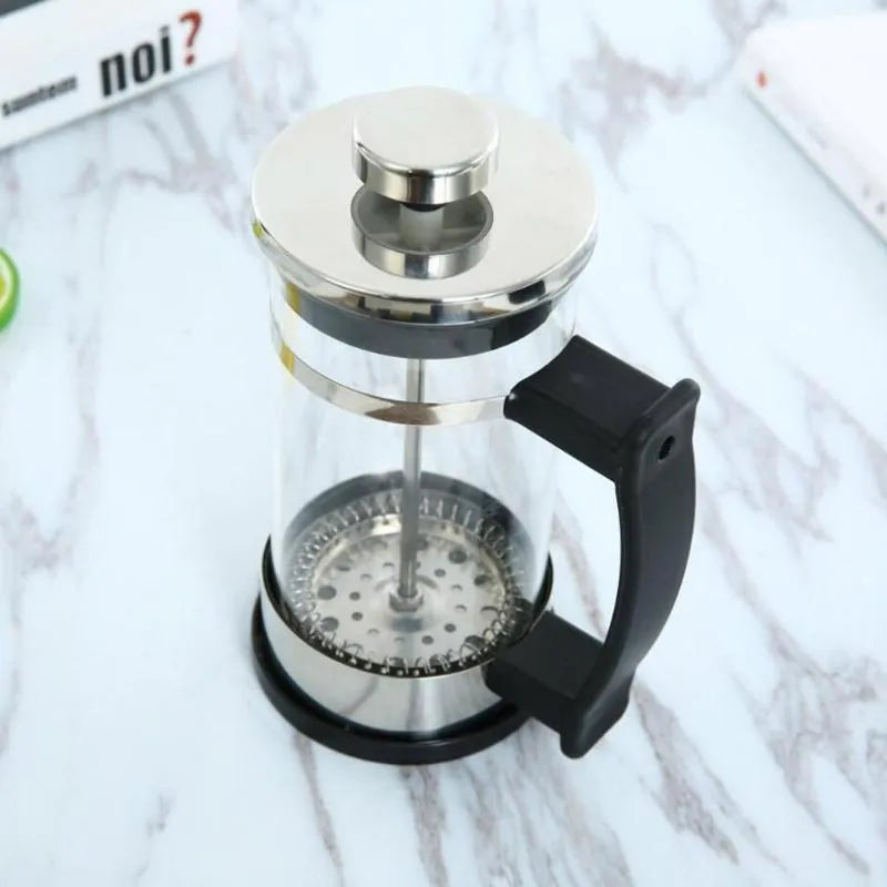Compact 350ml glass pour-over coffee maker with stainless steel filter