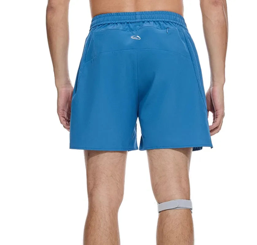 Men's black running shorts with laser-punched stitching detail on the legs.