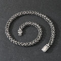 Men's antique silver keel chain necklace with geometric titanium steel links and hemp flower design