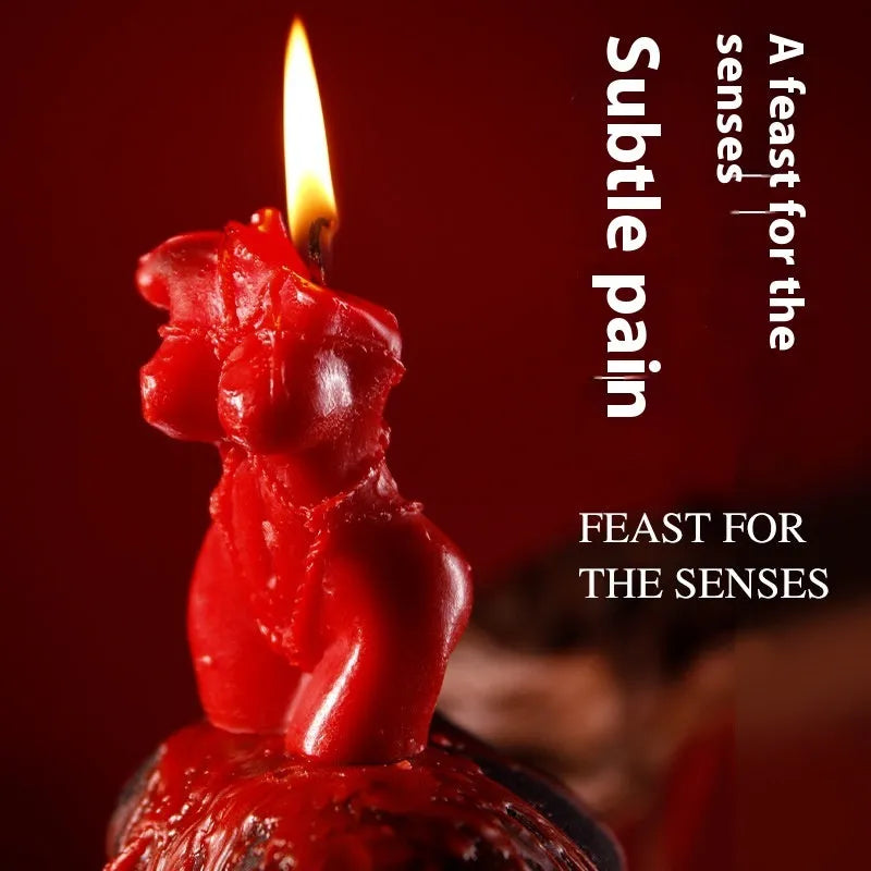 Low temperature soy wax candle shaped like a bikini, shown in rose red, pink, and purple colours.