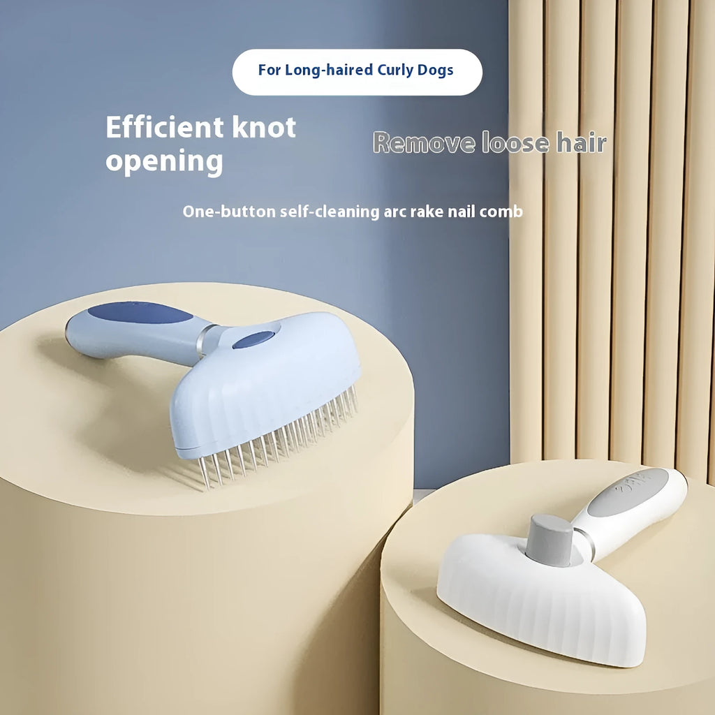 Stainless steel double row pet grooming comb for dogs in azure light blue colour
