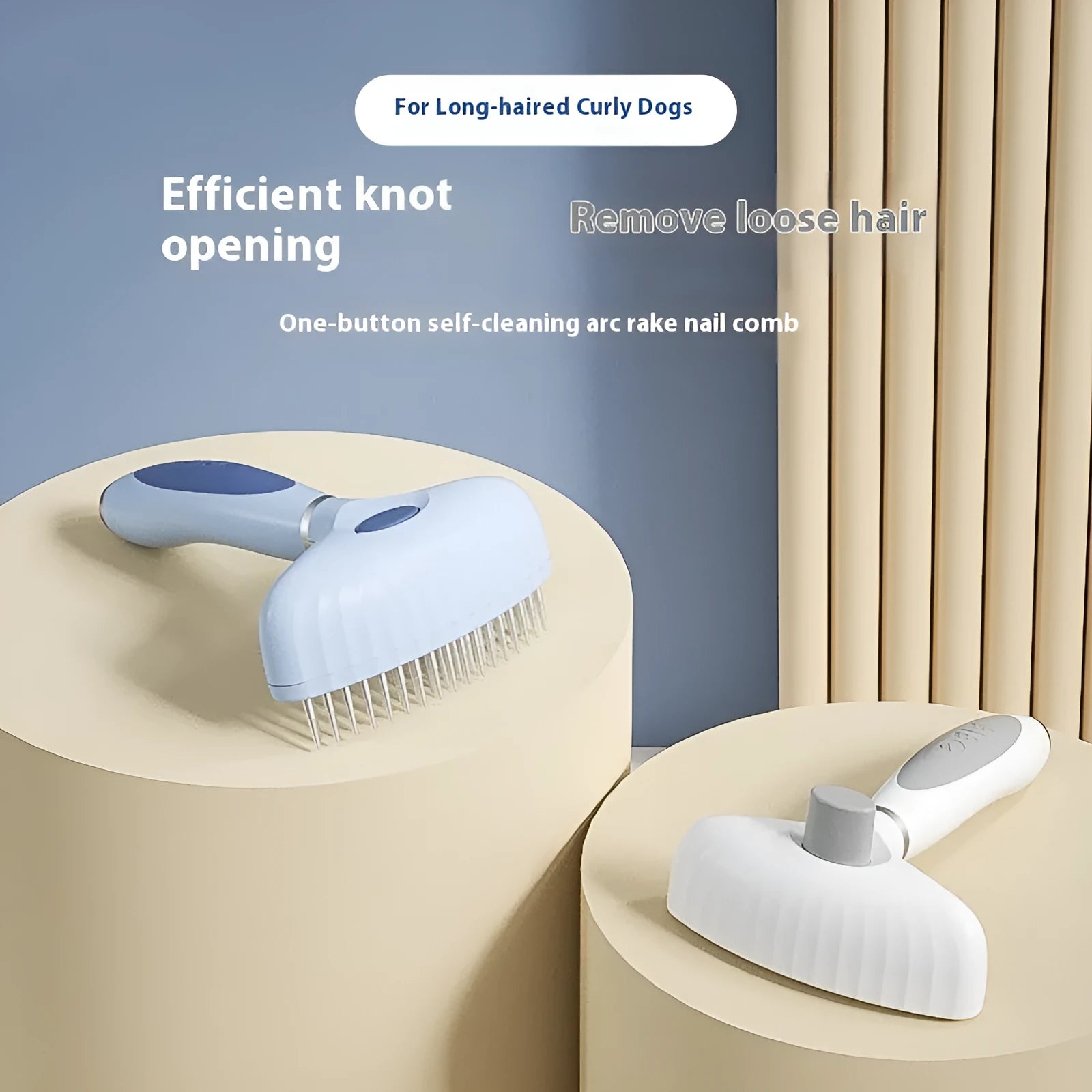 Stainless steel double row pet grooming comb for dogs in azure light blue colour