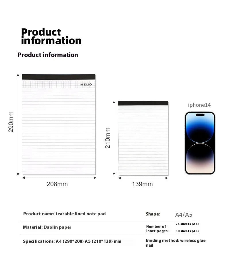 A4 tearable notebook with paper cover showing grid and blank page options